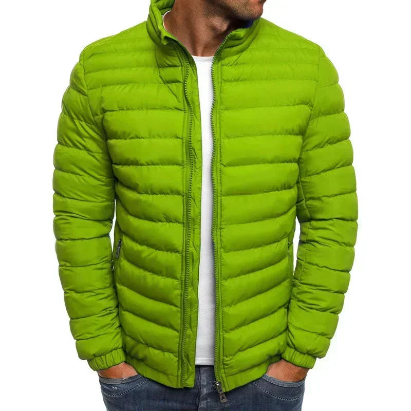 Men's Casual Winter Warm Jacket Solid Color Coat Stand Collar Zipper Trendy Simple Comfortable Outdoor Jogging Sports