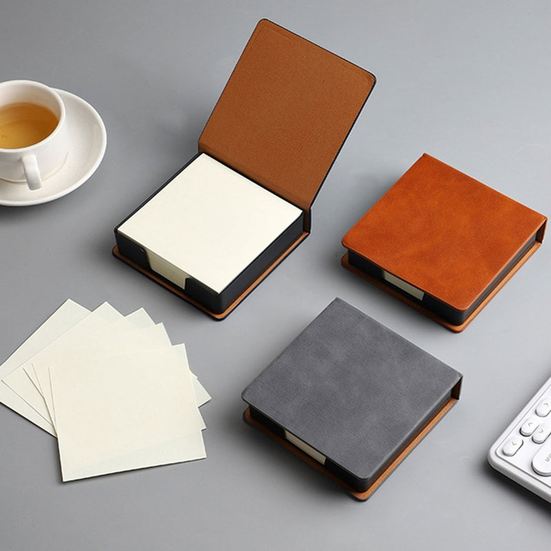 Sticky Note Box with Notepads Leather Memo Pad Dispenser Desktop Supplies for Students Office Worker