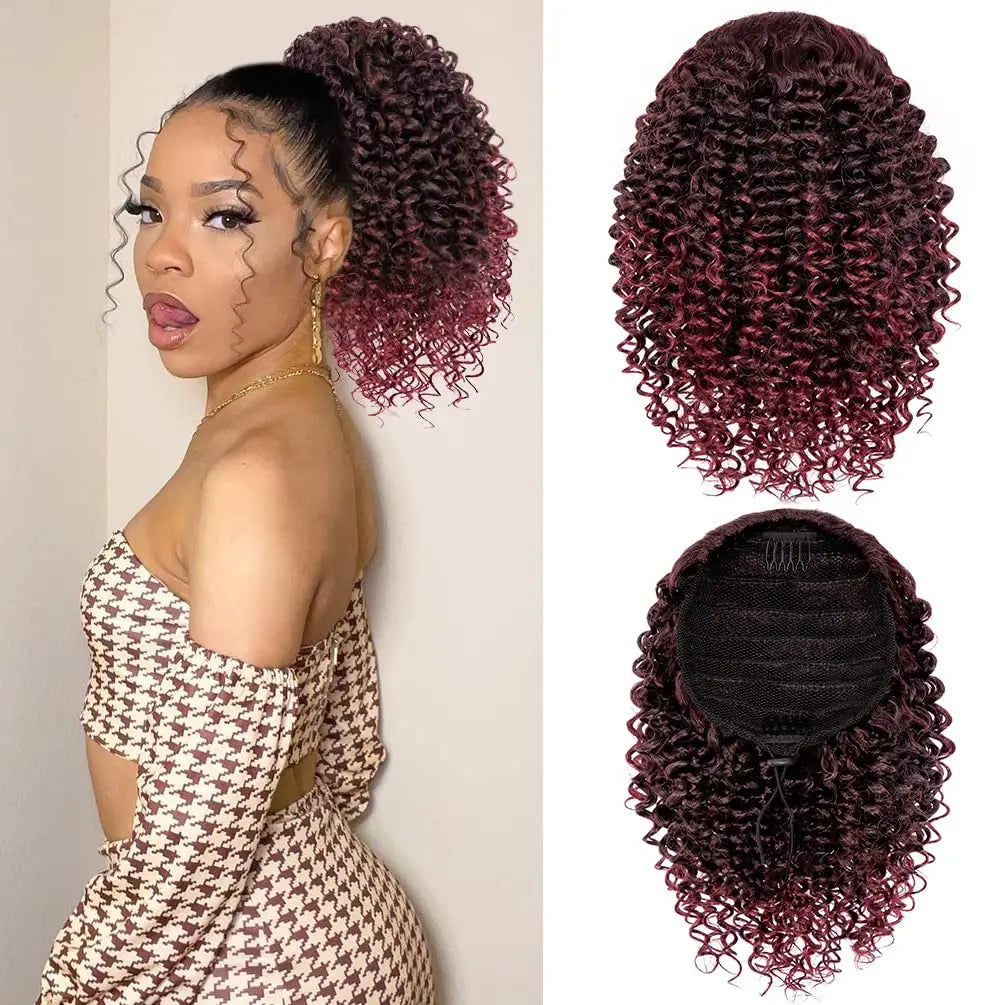 Synthetic Short Afro Kinky Curly Ponytail Hair Piece for African American Ponytail Extension Afro Kinky Curly Ponytail for Women