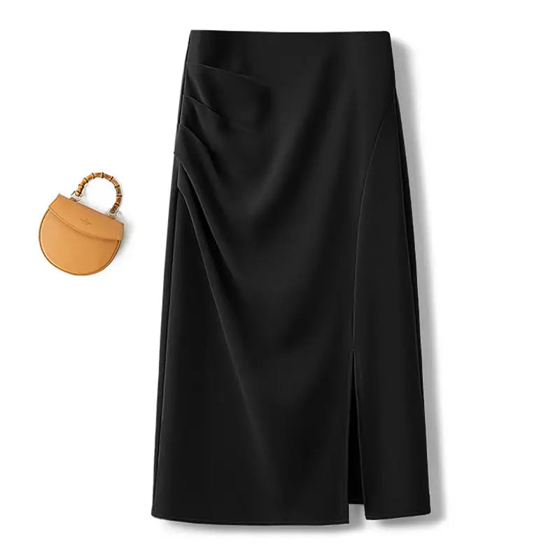 Suit Skirt  Women Mid-length High Waist Slimming Pleated A-line Skirt Temperament Slit One-step Skirt