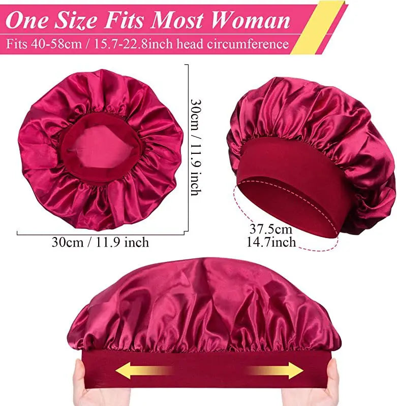 Fashion Bonnet Large Wide Edge Elastic Hat Casual Sports Silk Smooth Suitable for Curled Straight Hair Sleeping Hat Women's men