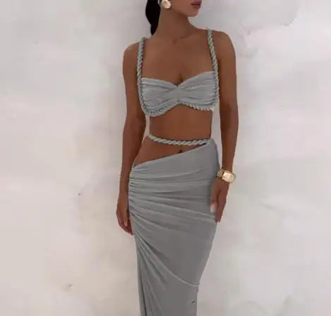 Skirt Set for Women's Fashion Spring Summer Latest Clothin Sexy Solid Color Backless Small Tank Top Hip Hugging Skirt Set