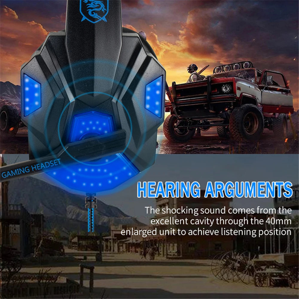 New Gaming Headset Headphones With LED Light Mic Stereo Earphones Deep Bass For PC Computer Gamer Laptop Auriculares For PS4 Xbo