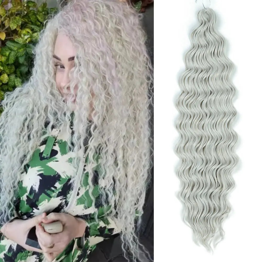 ALIBABY 24Inch Synthetic Loose Deep Wave Braiding Hair Extension Water Wave Crochet Braid Hair for Braids Ombre Blonde Fake Hair