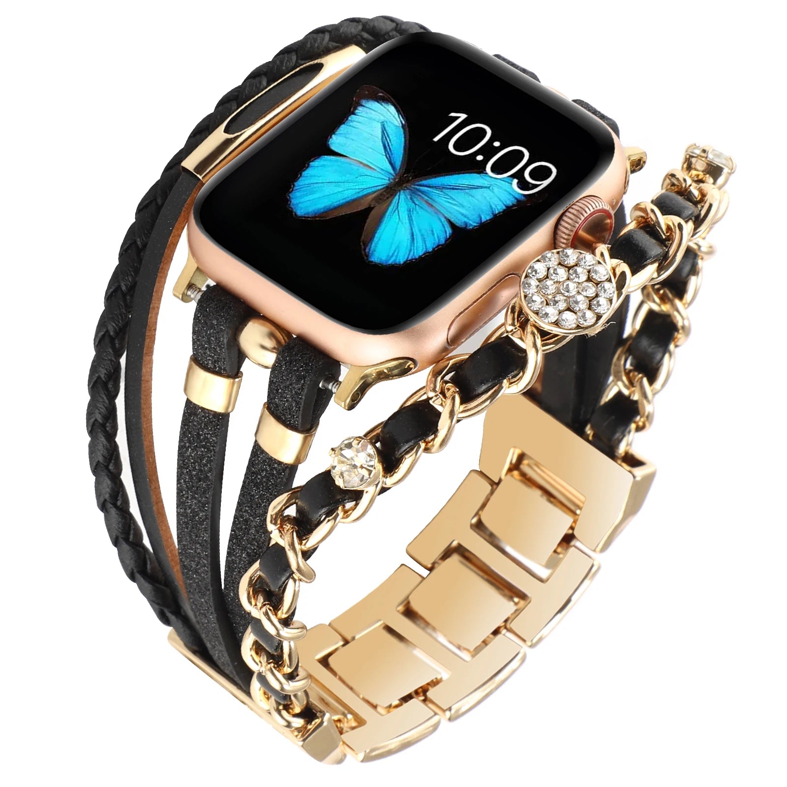 Metal Strap For Apple Watch Band Series876 SE54Ultra Women Jewelry Bracelet Chain IWatch 49mm 45mm 41mm 40mm 38 44mm Peal Wrist