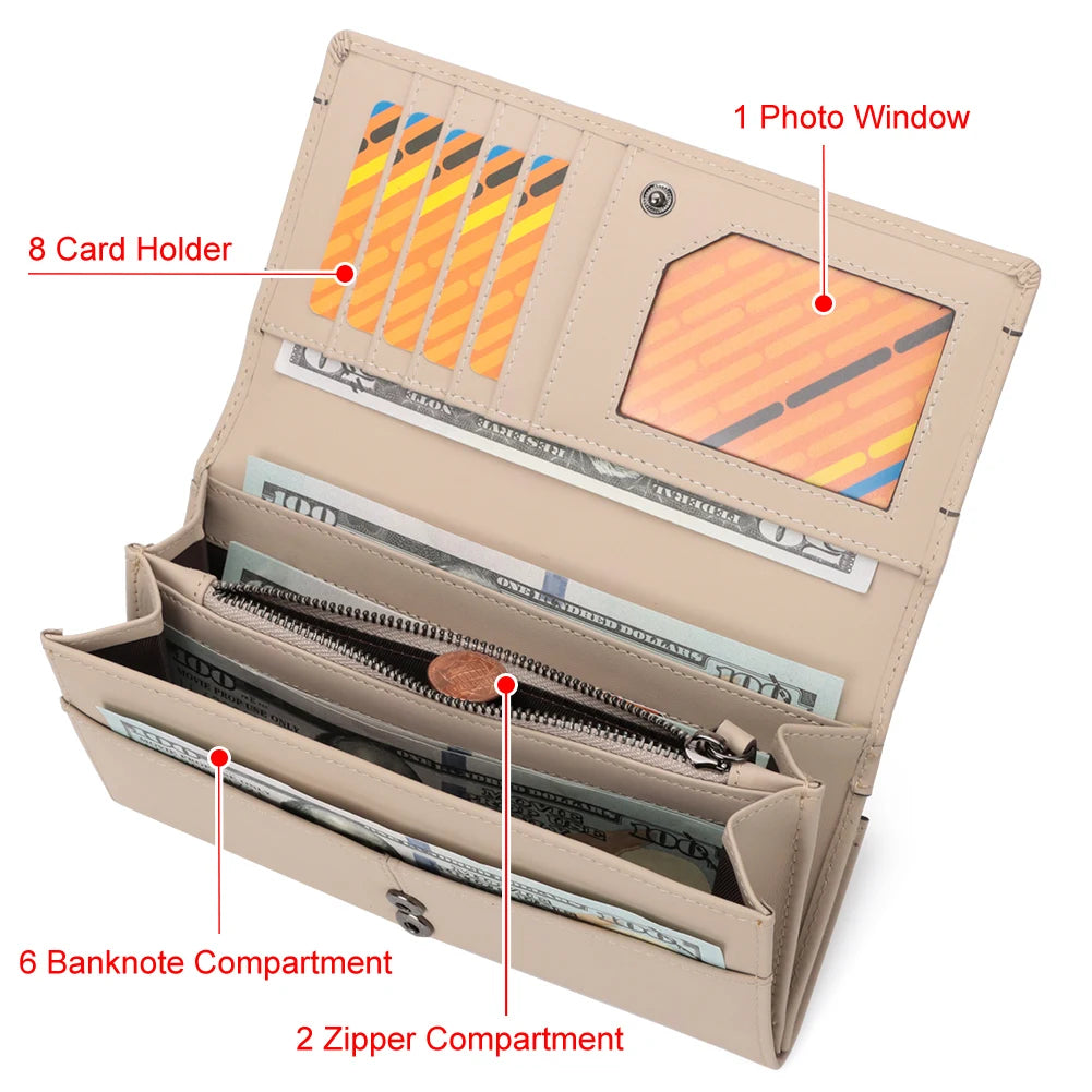Genuine Leather Women's Wallet Luxury Clutch with RFID Multi Card Slots and Phone Pocket Large Capacity Female Money Handbag
