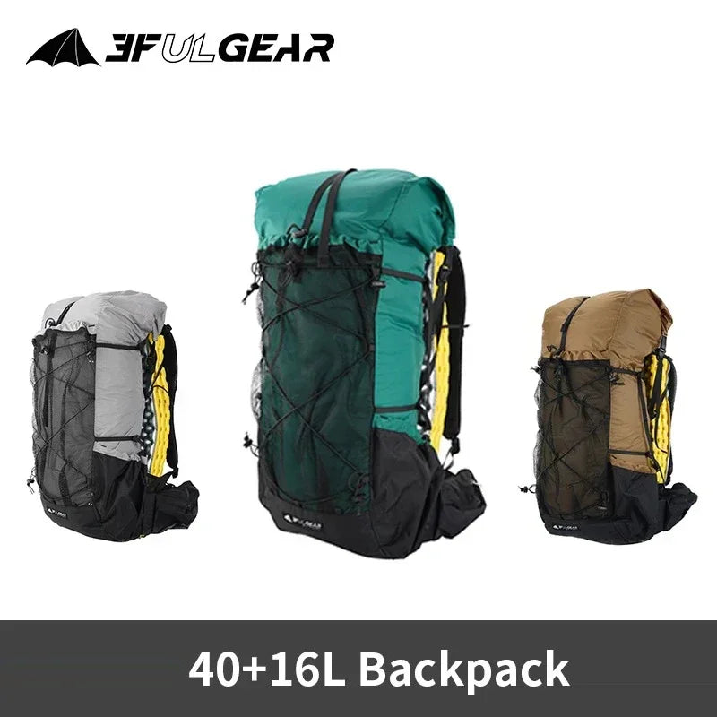 3F UL Gear Lightweight Waterproof Hiking Backpack 40+16L Outdoor Camping Travel Climbing Trekking Rucksack with Adjustable Strap