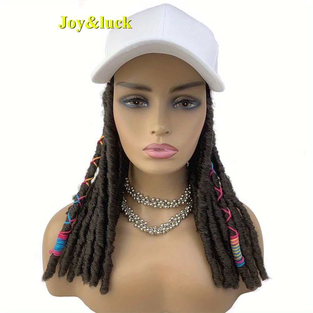 18 Inch Burgundy Baseball Cap Wig with Crochet Twist Braids | Synthetic Faux Locs Dreadlocks Braided Hat Wig for Women