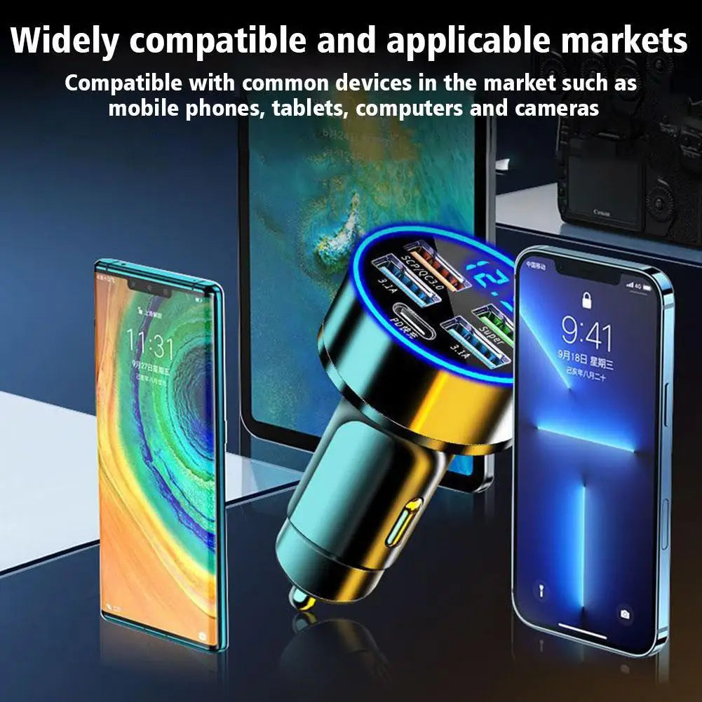 Cargador de coche 250W QC 3.0 4 puertos USB PD de carga rápida 3.1 USB C Adaptador de cargador de coche para teléfono iPhone de carga rápida