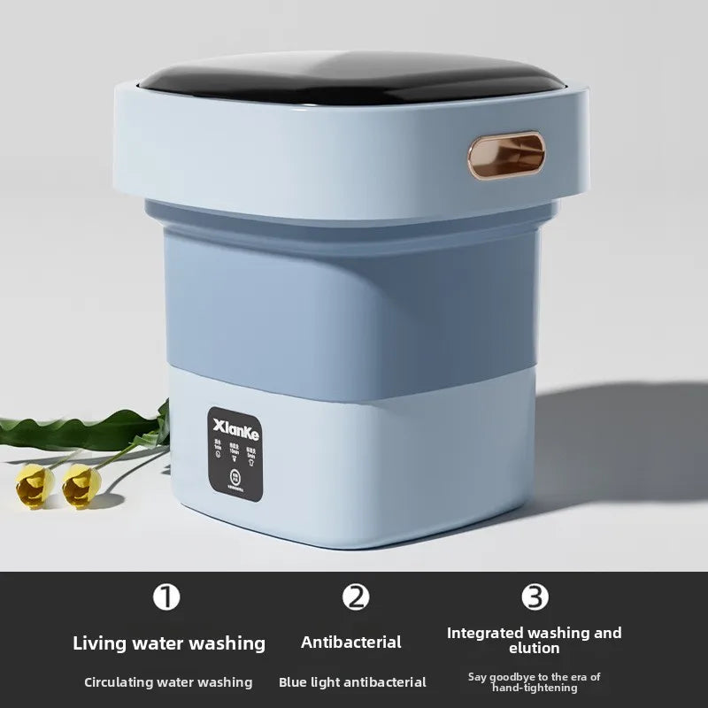 Bærbar, sammenleggbar minivaskemaskin med blålys, smart CNC-steriliseringsvaskemaskin for sovesal