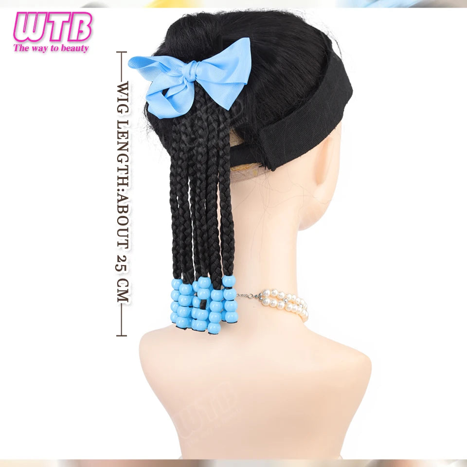 Children's Wig Synthetic Ponytail Wig Elastic Band Style Bow Accessory Braided Ponytail Wig Suitable for Everyday Holiday Wear
