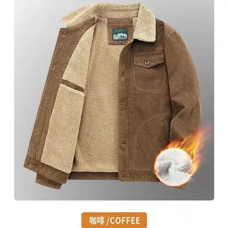 Corduroy Jacket Men Winter Thick Warm Parkas Coats Male Casual Multiple pockets Oversized Fleece Jackets Mens Solid Clothing