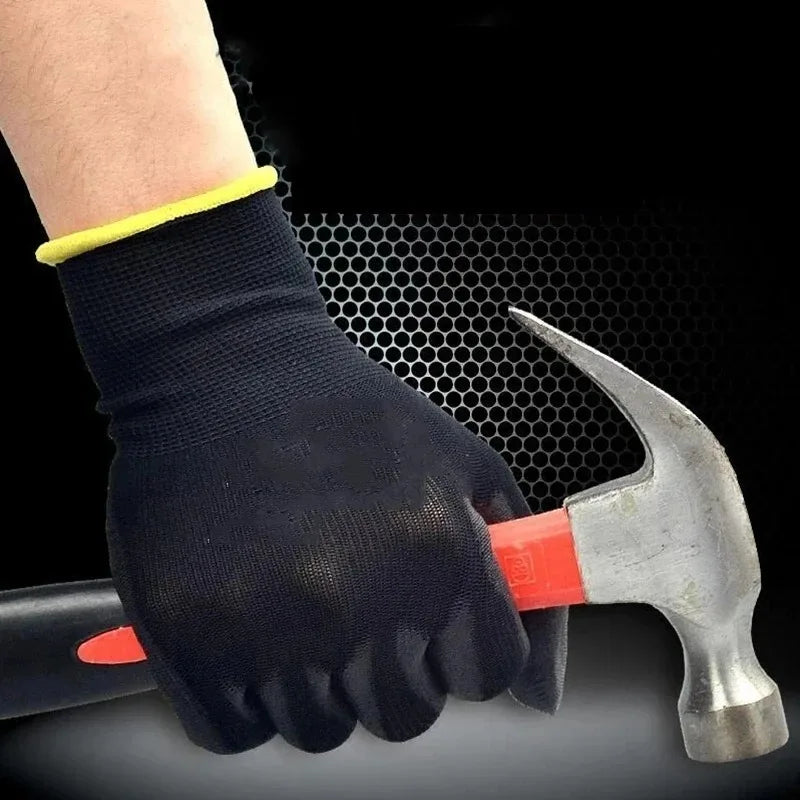 Black PU Coated Work Gloves Breathable Non Slip for Factory Machinery Gardening Woodworking Outdoor Work Car Repair Supplies