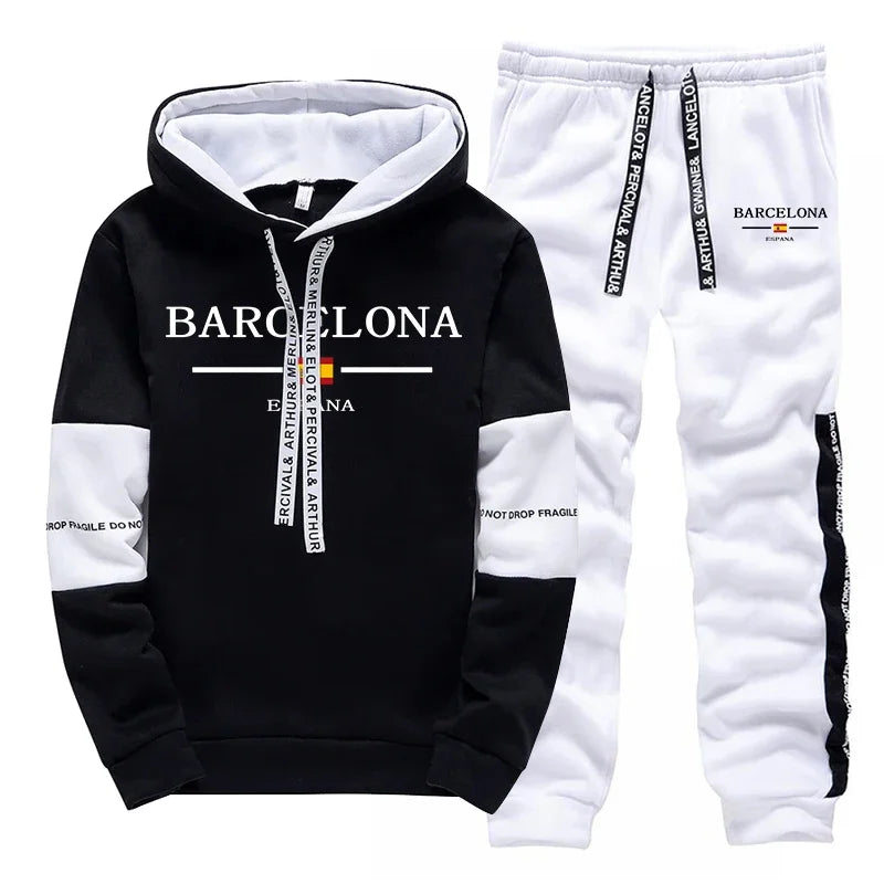 Barcelona Mens Sweatshirt Sweatpants Autumn Winter Casual Sporty Jogger Set Urban Fashion Street Style Hoodie Sportswear