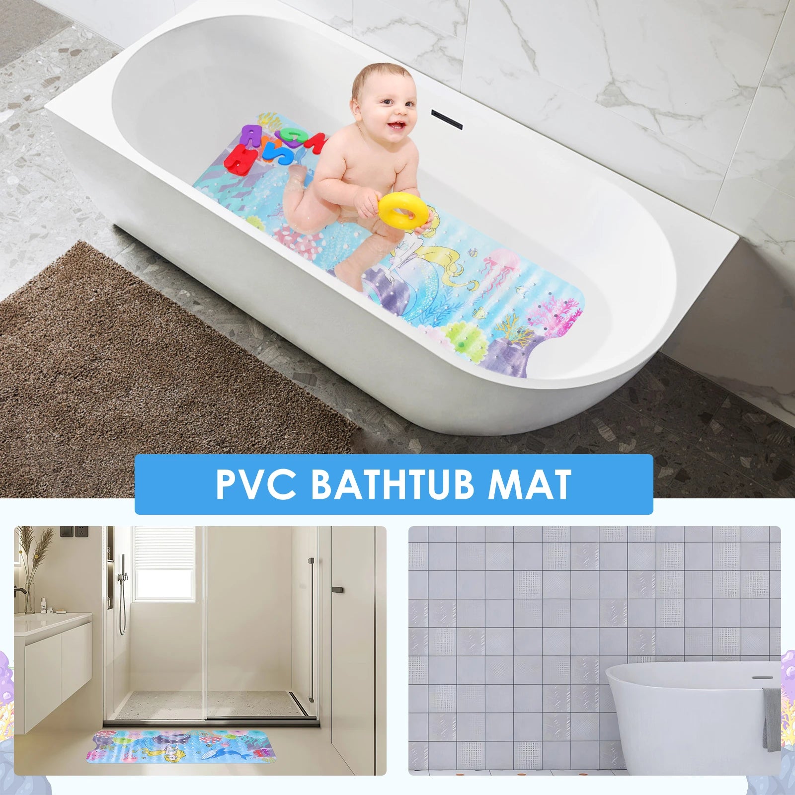 Large Cartoon Bath Mat Baby Kids Cute Sea World Anti-Slip Shower Bathtub Mats With Sucker Soft Massage Pad