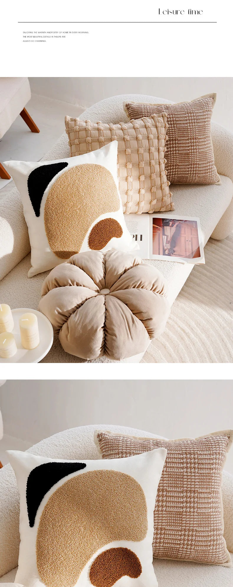 Pillow Cover in Cream Color, Retro Style, Brown French Sofa Waist Cushion Cover 45x45cm Pillowcase