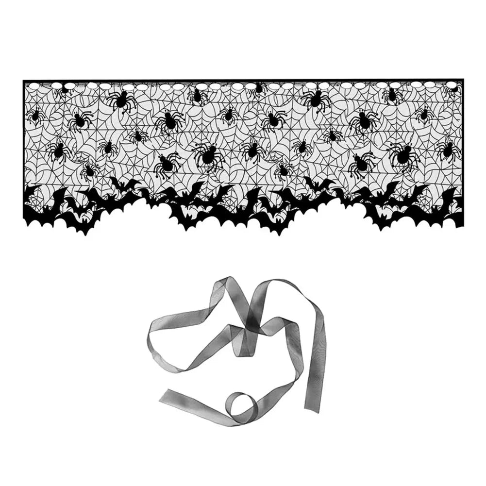 Halloween Lace Spider Web Tablecloths Black Skull Spider Web Fireplace Curtain Mantel Scarf Event Home Party Table Decorations