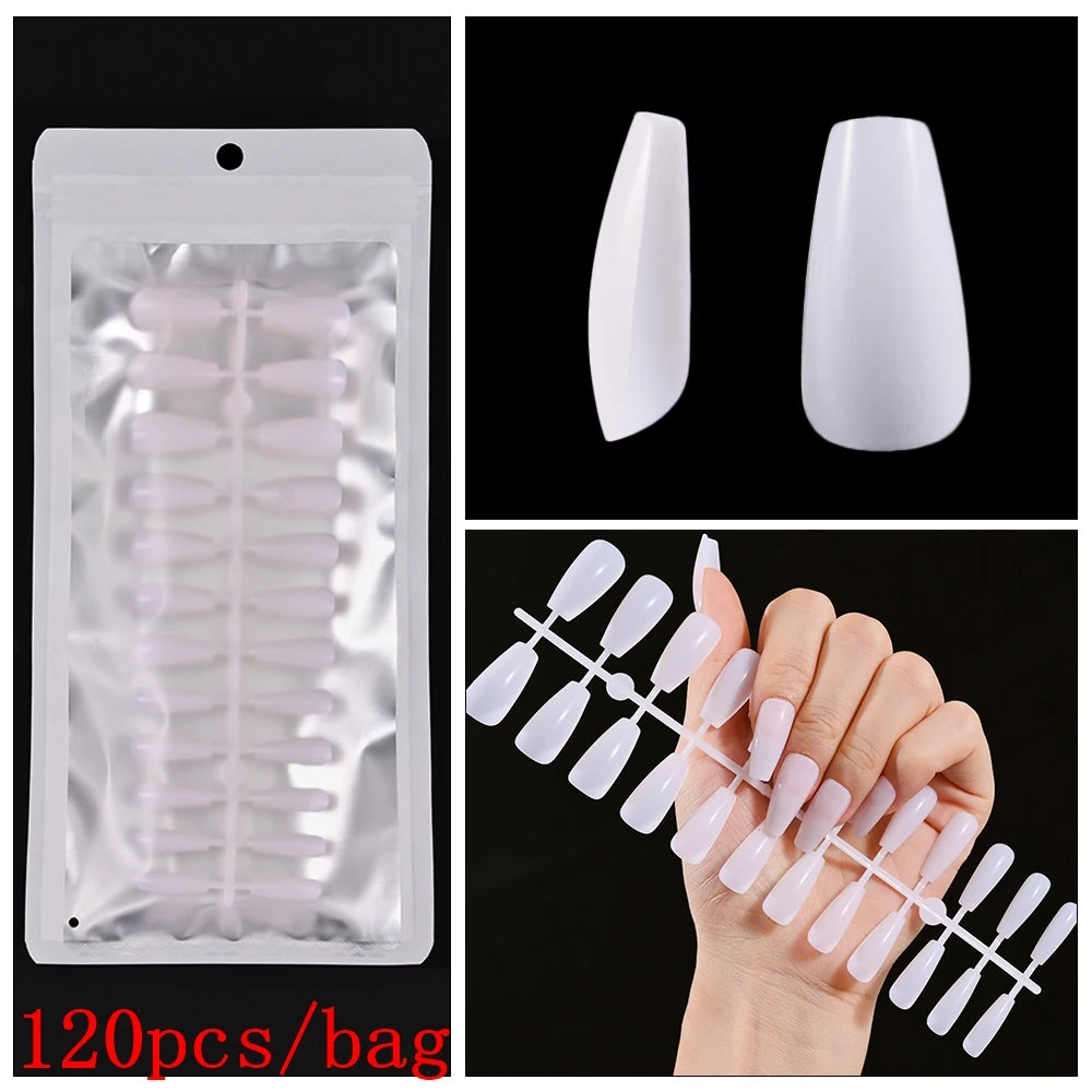 120pcs Black Edge Super Long French False Nail Removable Ballerina Coffin Almond Fake Nail Artificial Acrylic Press On Nail Tips