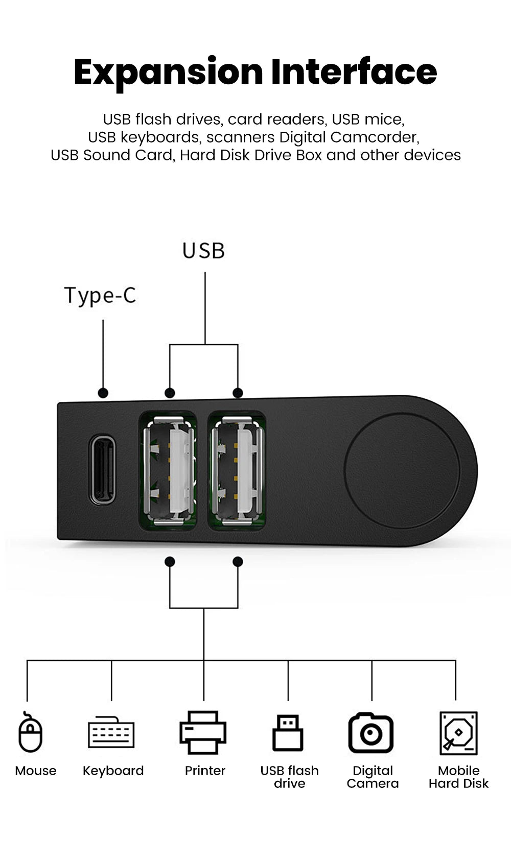3 in 1 USB HUB 270° Rotatable Multi-ports USB 2.0 Hub Laptop Office Multi Function Reading U Disk Adapter Type C High Speed HUB