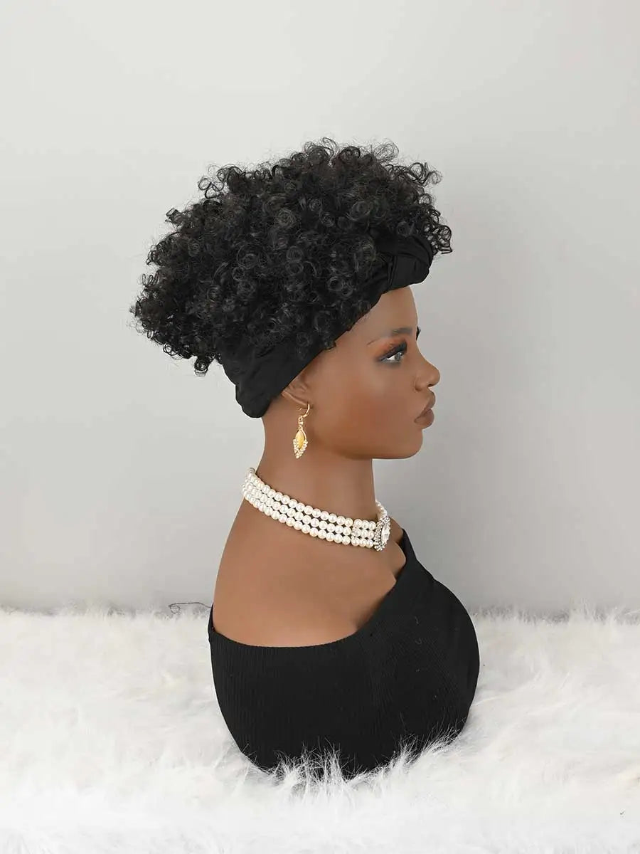 Pelucas de diadema para mujer Afro Kinky Curly Peluca con pelo corto sintético Pelucas con diadema adjunta Pelucas tipo pañuelo rizadas Kinky Curly Dia