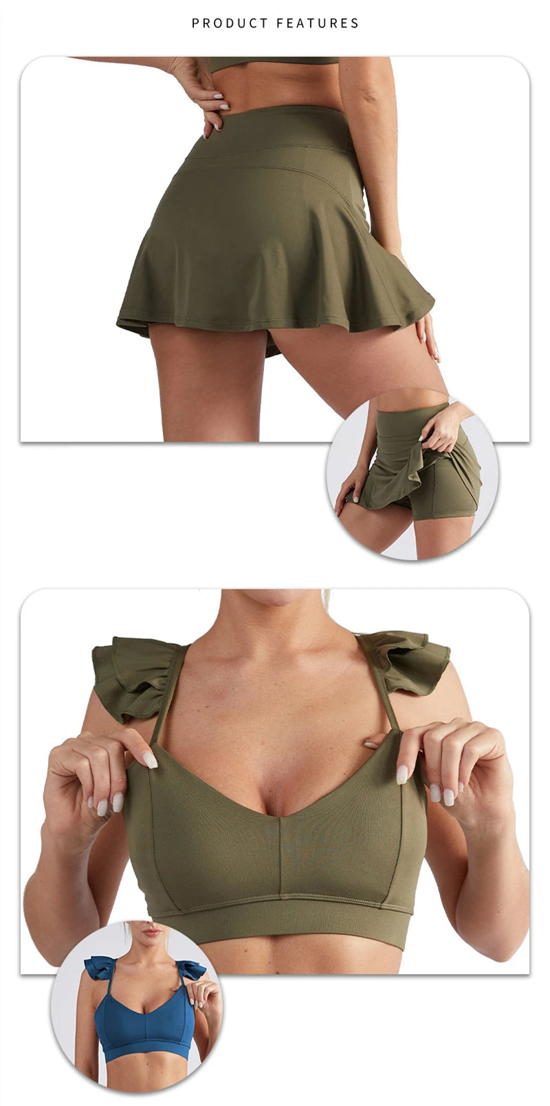 Two Piece Set Women, Yoga Gym Running Badminton Skirt Suit, Crop Top, Sports Bra, Stacked Shorts, Tennis Skirt, Workout Clothing