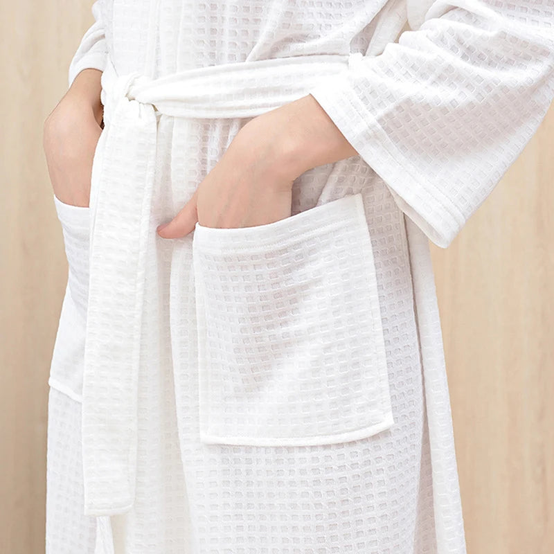 Bata de baño transparente de gofre para hombres y mujeres, bata delgada de verano, albornoz a cuadros, hasta la rodilla, transpirable, camisón, ropa para el hogar
