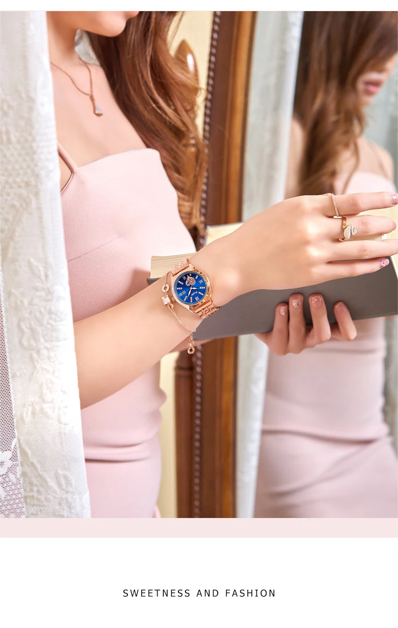 POSHI Women Watches Fashion Stainless Steel Date Ladies Wristwatch Waterproof Quarzt Watch Girlfriend Gift Relogio Feminino