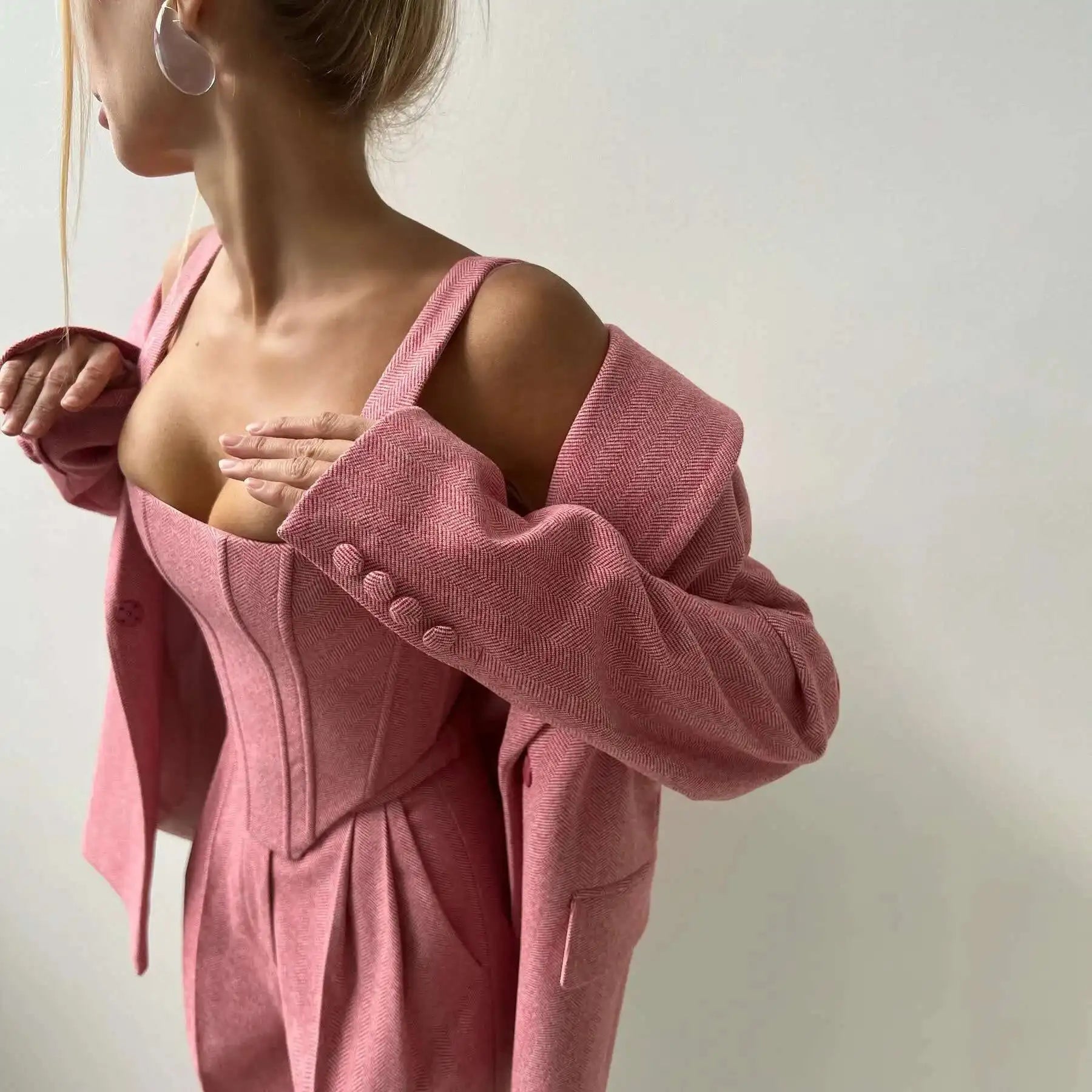 [Vibe] Women's Blazer Three Piece Solid Slim Vest Loose Blazer High Waist Pants Suit Streetwear Casual Female Pants Suit