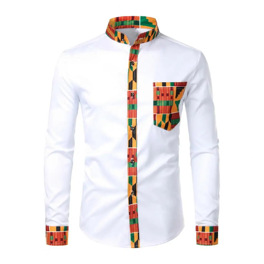 Autumn/winter New Casual Men's Checkered Shirt Splice Men's Long Sleeve Shirt