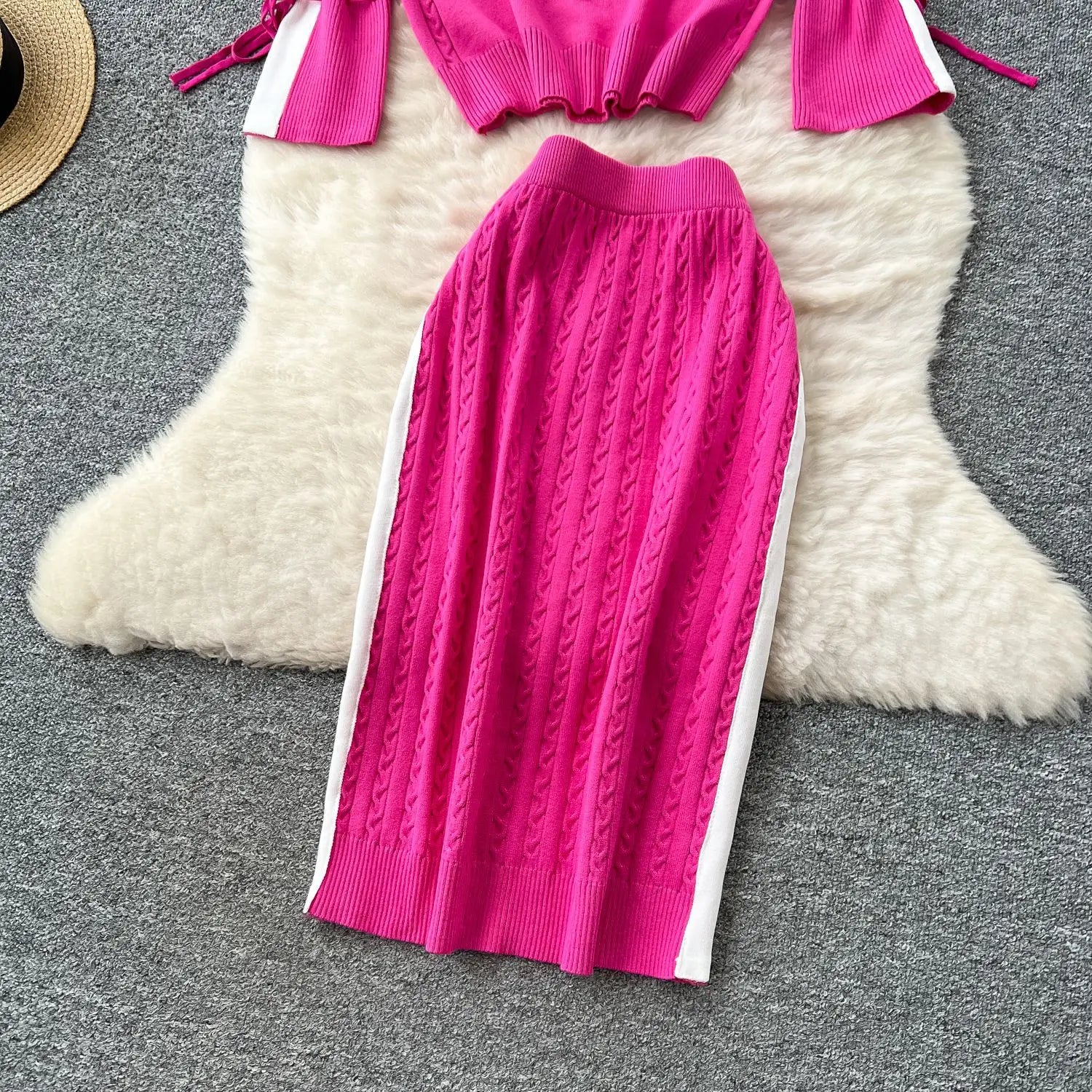 Two Piece Sets Women Skirt Set Turtleneck Knitted Full Sleeve Tops Mid Length Skirts Wrap Hip High Waist Y2k Streetwear Elegant