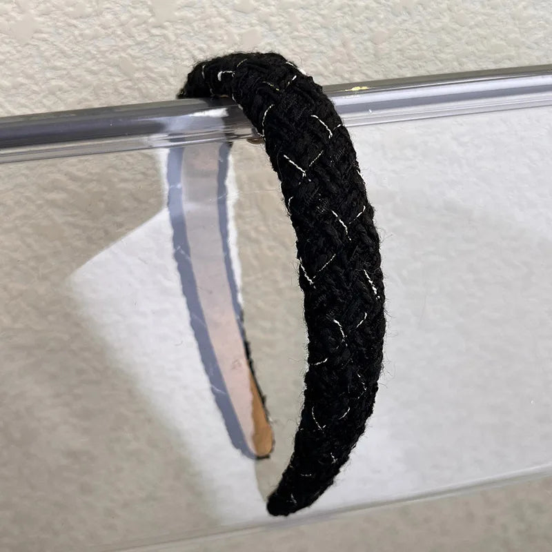 Diademas de tweed con celosía a la moda para mujer, bandas para el cabello retro con temperamento, aros para el cabello sólidos con esponja, nuevos accesorios para el cabello de otoño e invierno