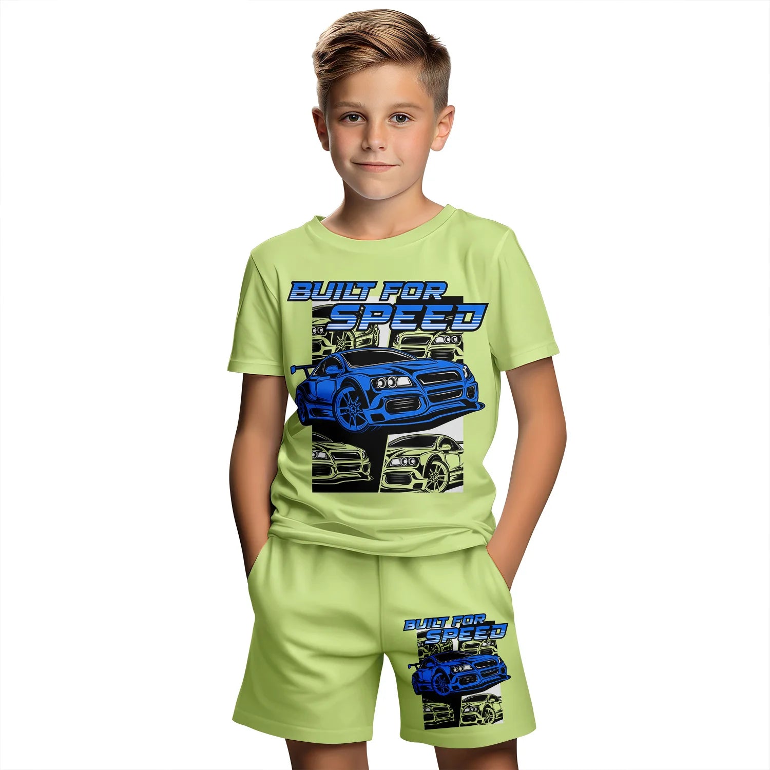 Children's Clothing Suit for Boy Summer Short Sleeve T-Shirt Set Shorts Child Cartoon 3D Car Print Girl Fashion Children's Sets