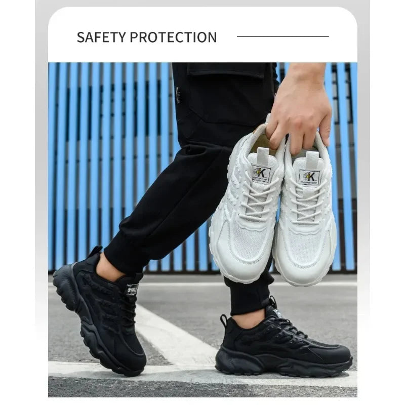 white work shoes lightweight comfortable safety shoes man women work shoes with a steel toe puncture proof safety work sneakers