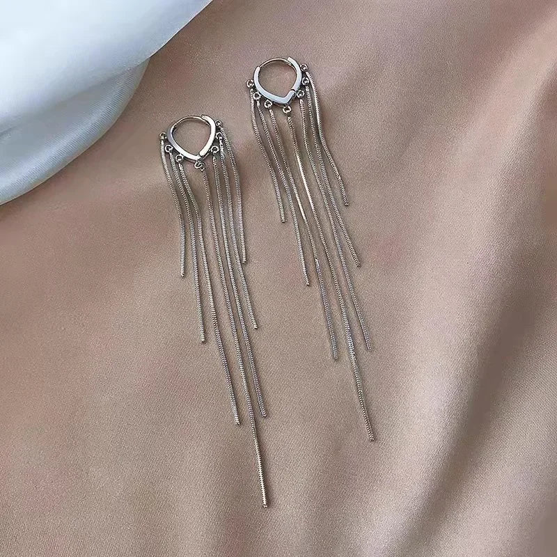 Pendientes de tuerca cuadrados de circonita azul de color plateado con borla larga para mujer, elegantes, delicados y encantadores, regalo premium para boda