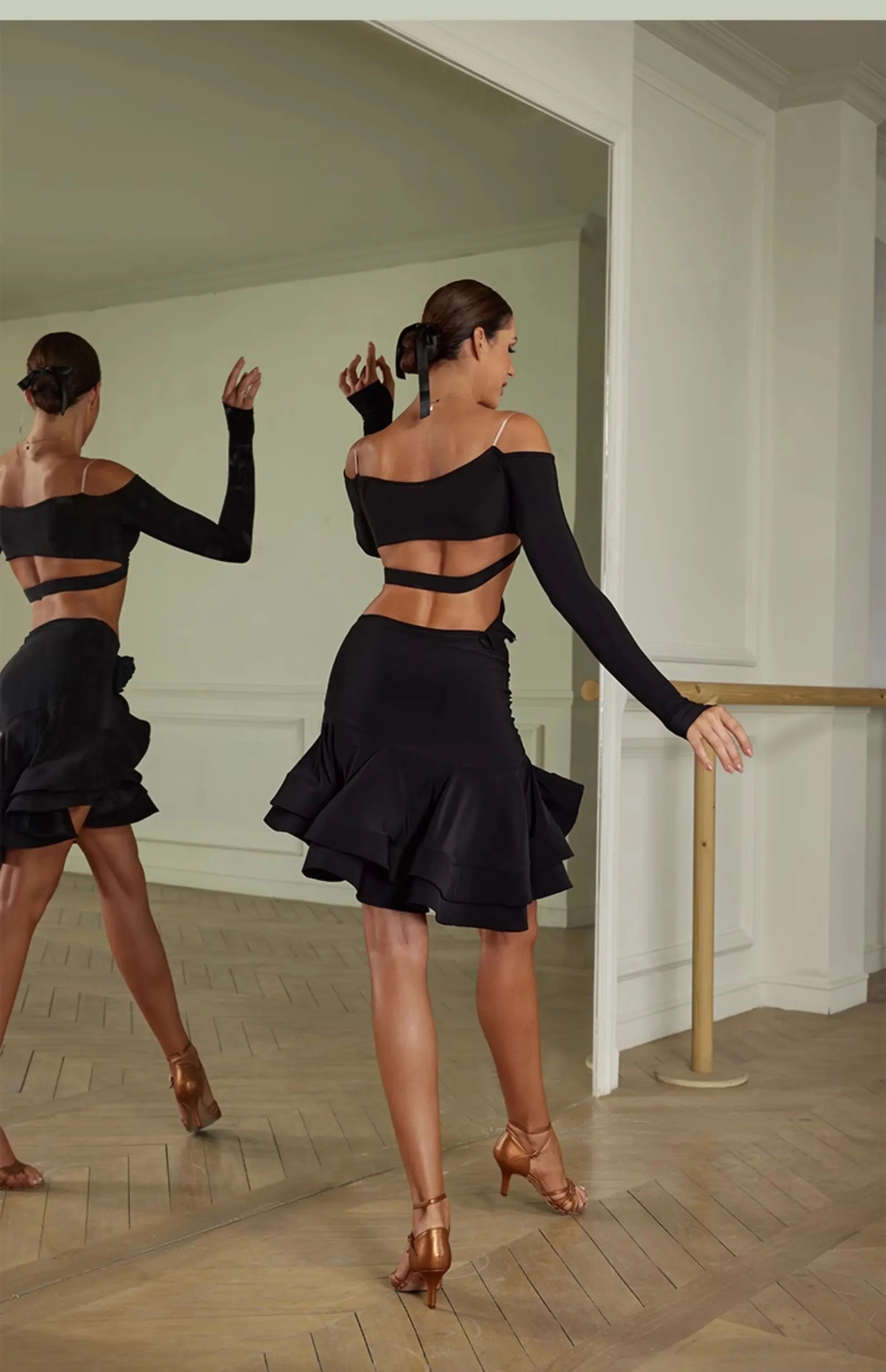 Sexy Off Shoulder Latin Top Ruffled Skirts Latin Dance Costume Stage Performance Clothes Samba Tango Dance Wear Set for Women