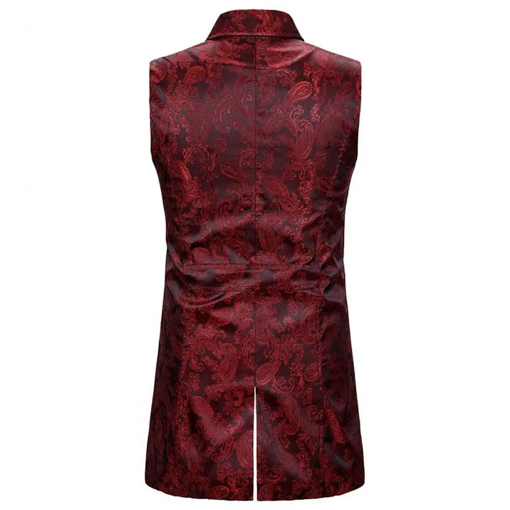 Men Vest Retro Sleeveless Slim Fit Mid Length Vest Lapel Double-breasted Split Hem Loyal Gentlemen Medieval Waistcoat