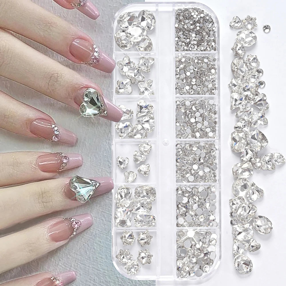180 Uds. diamantes de imitación de cristal AB de espalda plana, gemas de diamantes de formas múltiples, piedras de cristal azul púrpura para decoración de uñas DIY