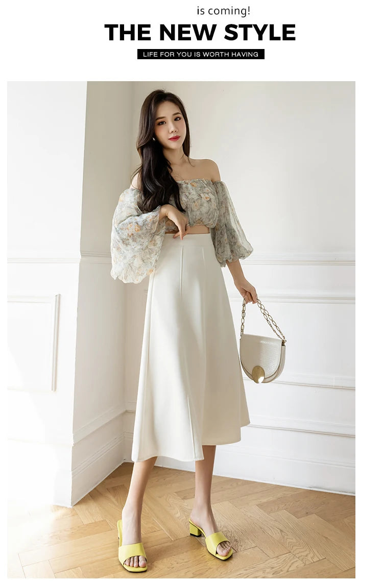 Women's Skirt Spring Women High Waist Solid Vintage Girl's Waist Down Skirt Knee-length A-line Fashion Thin Skirt for Women