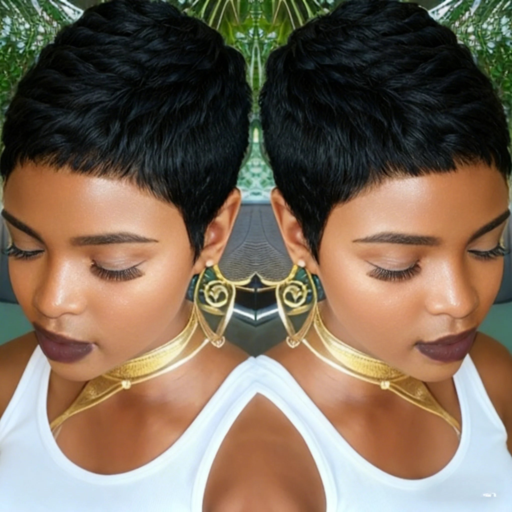 Perruques coupe pixie courte Cheveux Humains Lisses Perruque Entièrement Faite à la Machine Pour Femmes