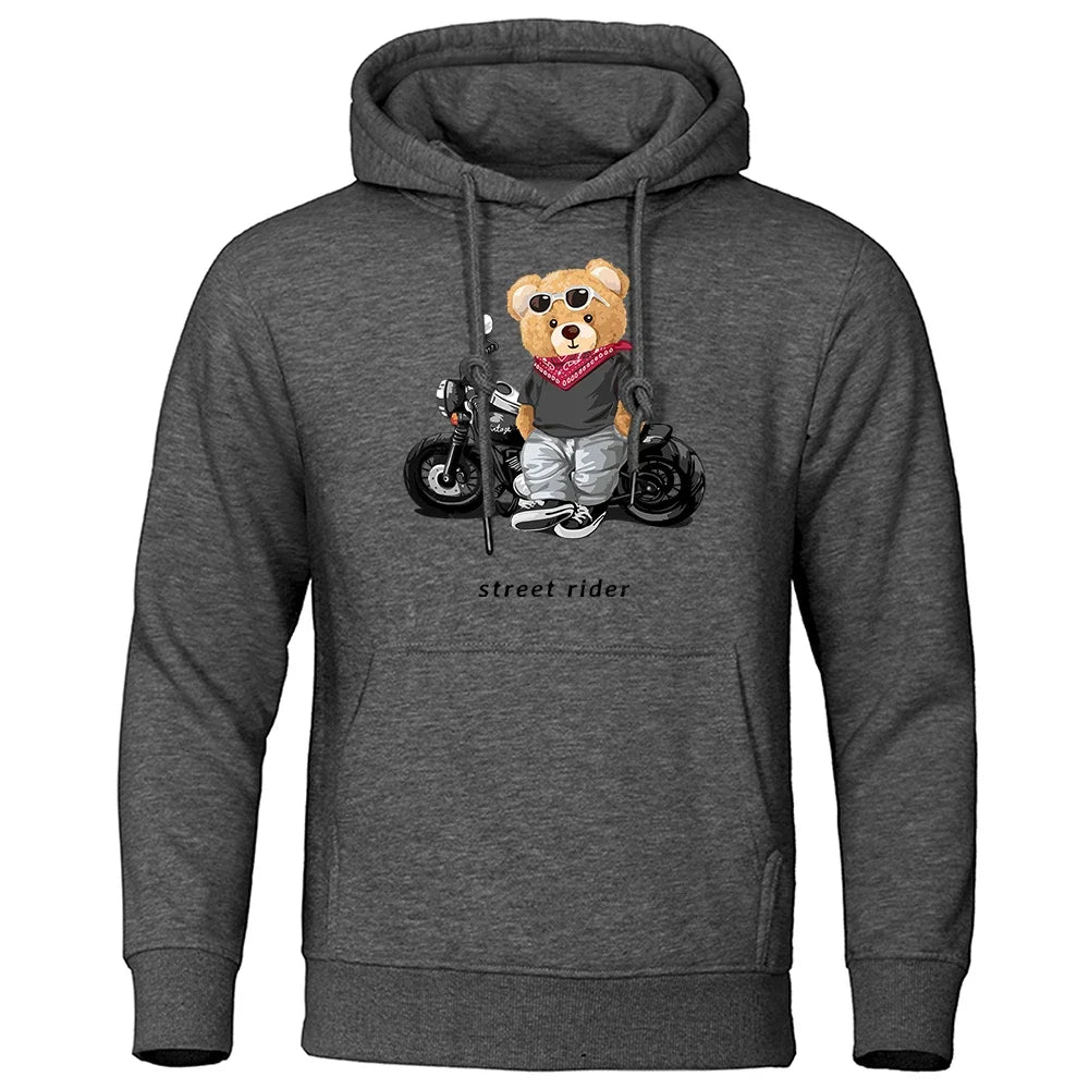 Men's Teddy Bear Hooded Sweatshirt, Super Big Hat Sweatshirt, Casual, Loose, Personalized, Fun, Suitable for Motorcycle Riders