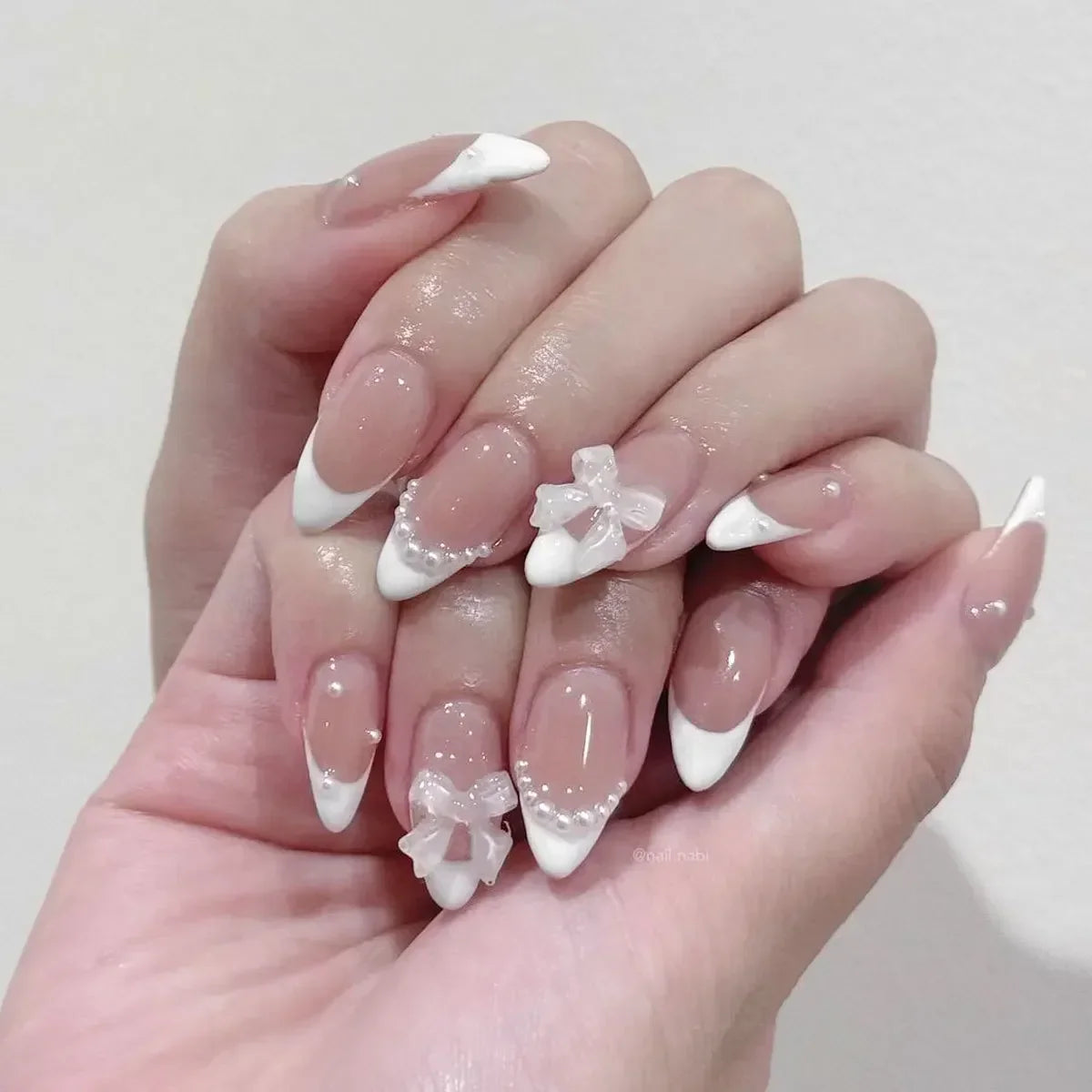 24Pcs Almond Press-On Nails in Pink Cat Eye with Heart & Strawberry Designs – Glossy Acrylic Stick-On Nails for Women & Girls