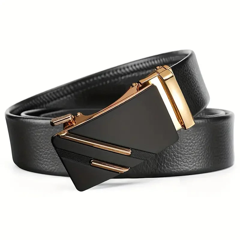 Men’s Leather Belt – Luxury Design with Metal Alloy Automatic Buckle