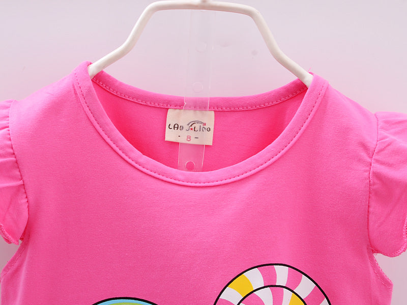 Conjuntos de ropa para bebé niña, camisetas, tops, pantalones cortos, conjuntos de ropa para niños pequeños, estampado de piruletas, ropa de verano para bebés