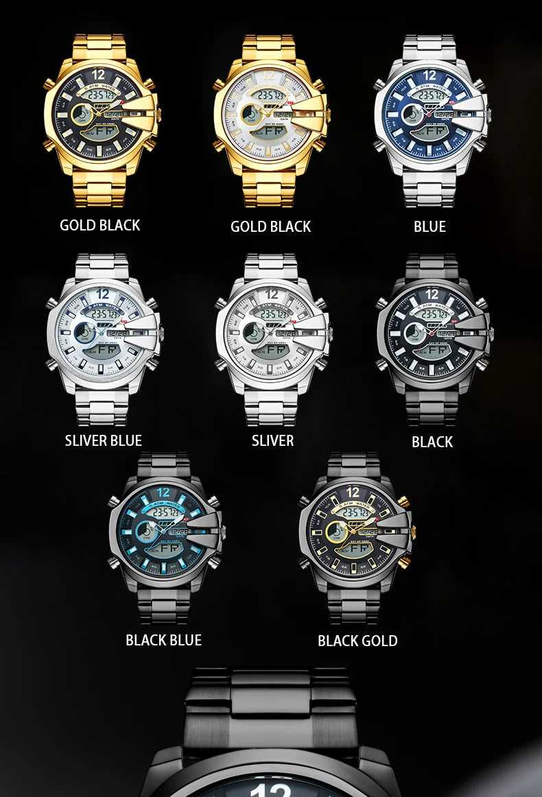 KAT-WACH Men Big Dial Wrist Watches Gold Top Brand Luxury Male Clock 2024 Gold Black Quartz Dual Display Chronograph Dropship