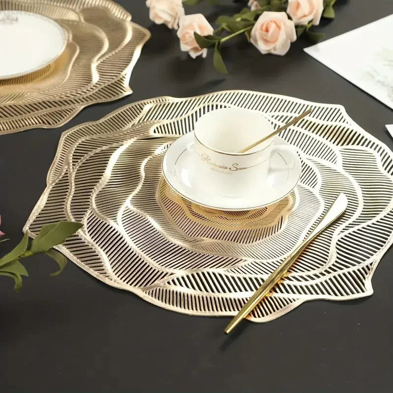 Round PVC Placemats, Waterproof & Oil-Proof, Bronzed Design, Non-Slip Insulated Mats for Restaurants, Hotels, and Home Decor