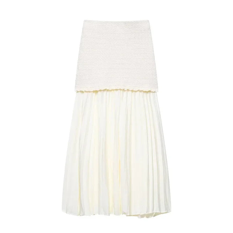 MUJER Pink Knit Skirt Set 2 Piece Woman Pleated Long Skirts for Women off Shoulder Ruffle Top Women's Skirts Set Summer Outfit
