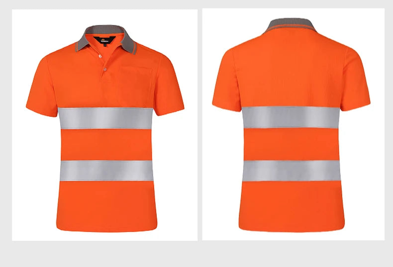 High Visibility Shirts for Work Short Sleeve Breathable Two Tone Workwear Polo Reflective Uniform T-shirt for Men Construction