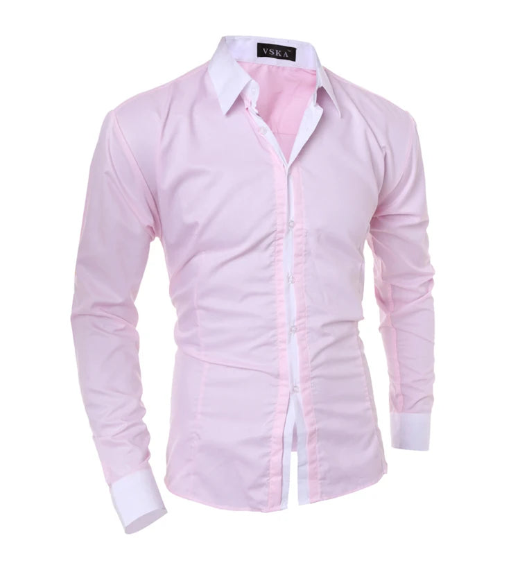Men Long Sleeve Shirt Spring Striped Shirts Slim Fit Male Casual Social Patchwork Shirt Turn-down Collar Camisa Masculina