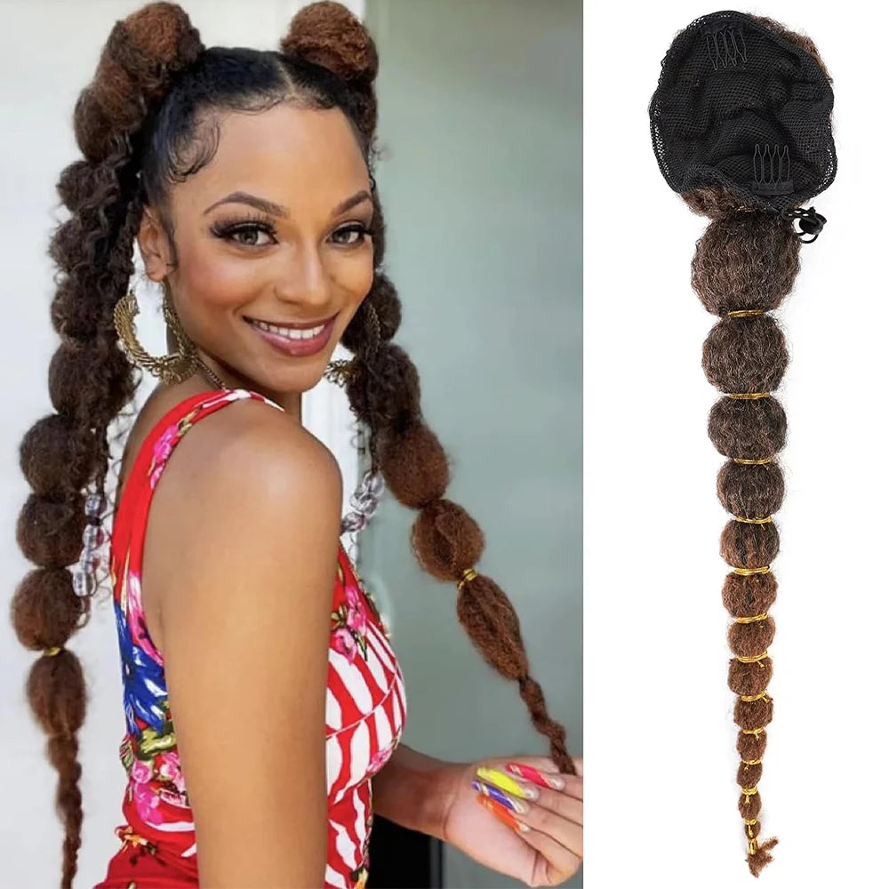 Kinky Afro Bubble Ponytail Extension for Women 18-28 Inch Long Drawstring Ponytail Natural Black Clip on Ponytails Synthetic