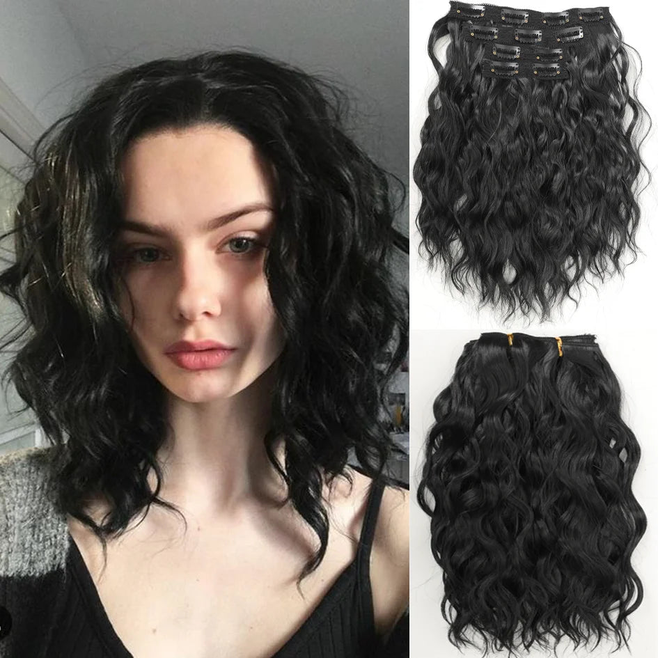 Synthetic women's wig 12 inches 4 pieces/set short roll hair extensions, wavy hair extensions, wavy hair extensions, honey gold